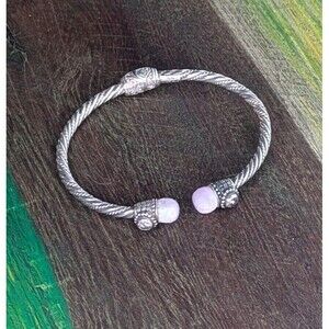 Artisan Gem Collection of Bali - Rose Quartz Bangle, Sterling Silver, One Size